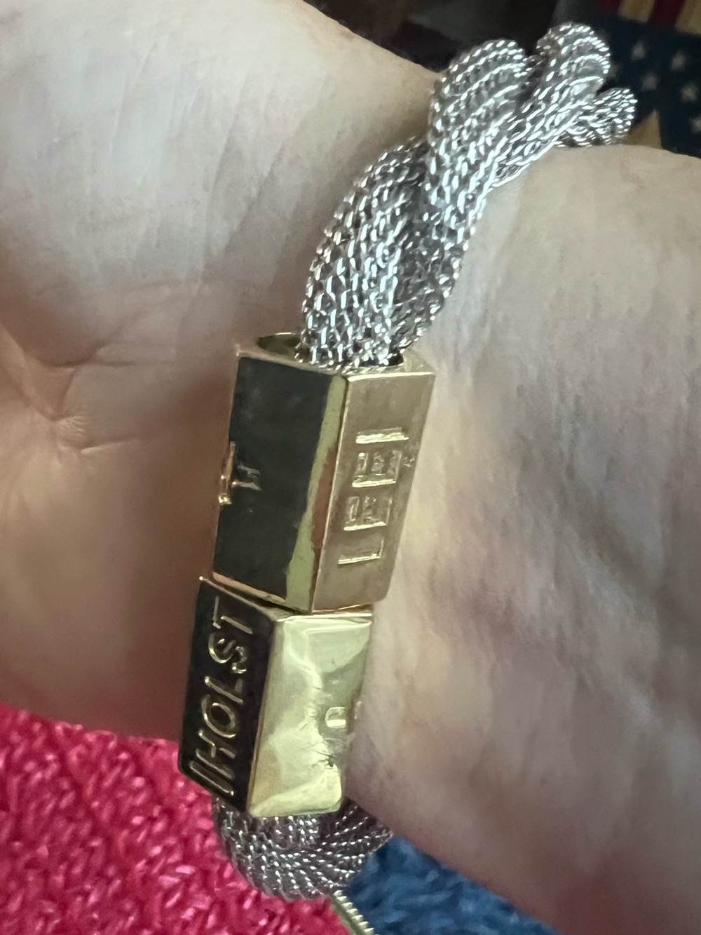 Gold Cube & Silver Braided Multi-Strand Bracelet